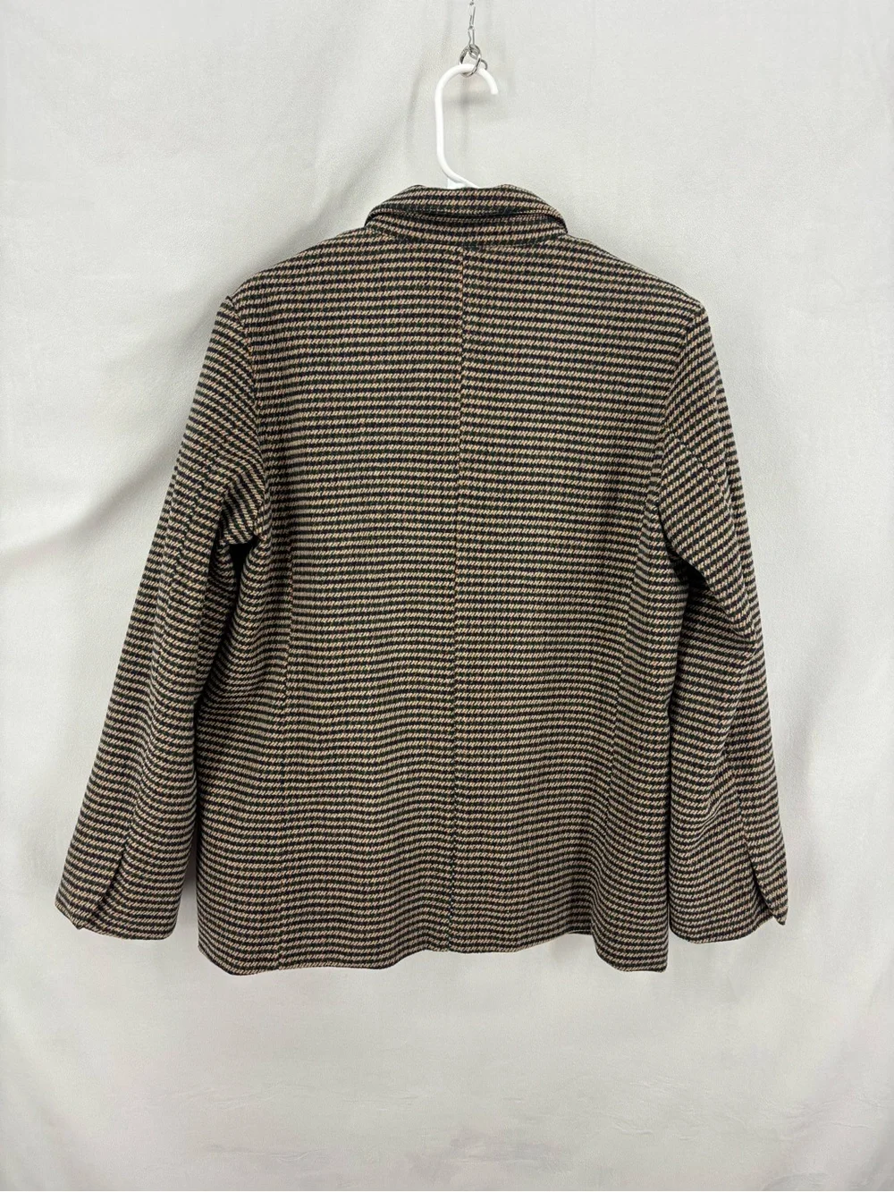 & Merci Tweed Blazer Jacket Brown Navy Houndstooth Lined Women’s Size Large